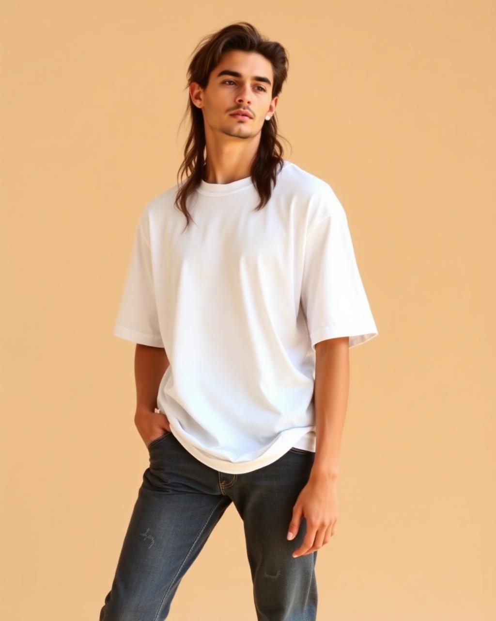 Model wearing a digitally designed t-shirt